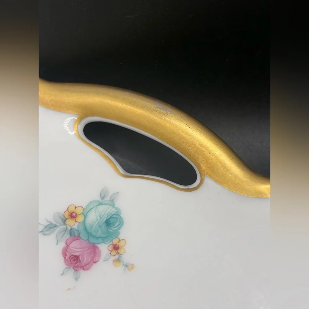 KPM Vintage Floral Gold Trim Handled Porcelain Serving Plate Platter Serveware